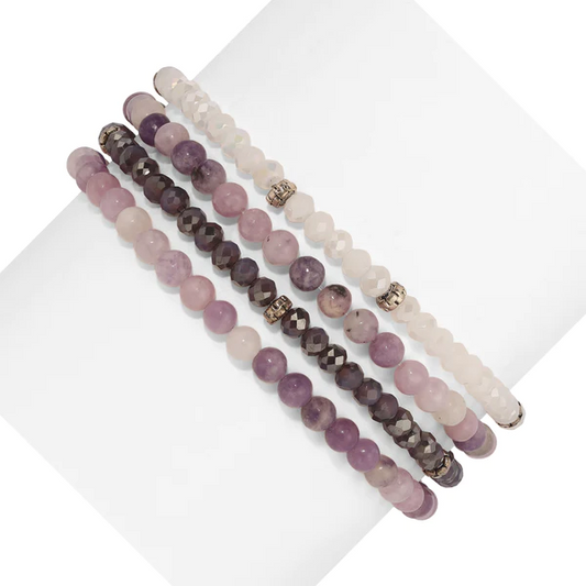 Mini Gemstone and Crystal Bracelet Set - Lilac Jade - Mellow Monkey