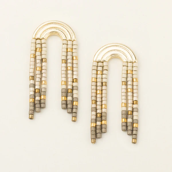 Chromacolor Miyuki Rainbow Fringe Earring - Pewter Multi/Gold - Mellow Monkey