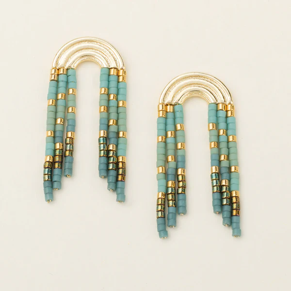 Chromacolor Miyuki Rainbow Fringe Earring - Turquoise/Mint/Gold - Mellow Monkey