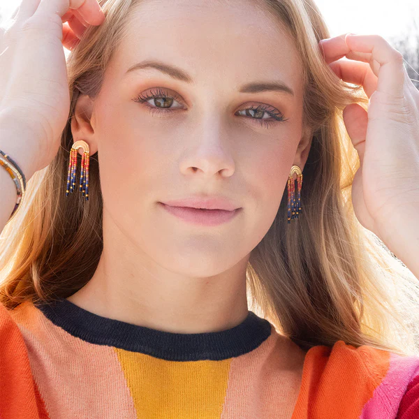 Chromacolor Miyuki Rainbow Fringe Earring - Pewter Multi/Gold - Mellow Monkey