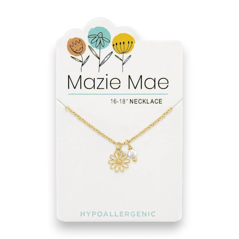Gold Daisy and Pearl Dangle - Mazie Mae - Necklace - Mellow Monkey