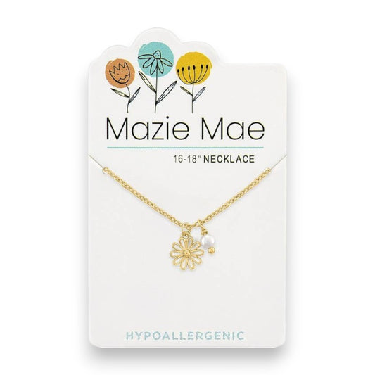 Gold Daisy and Pearl Dangle - Mazie Mae - Necklace - Mellow Monkey