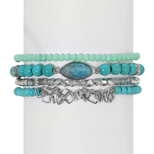 Turquoise Howlite with Crysocolla Marquis Stack Bracelets - Mellow Monkey