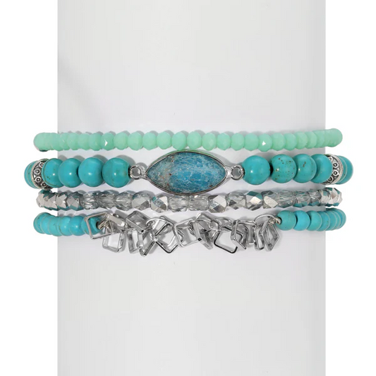 Turquoise Howlite with Crysocolla Marquis Stack Bracelets - Mellow Monkey