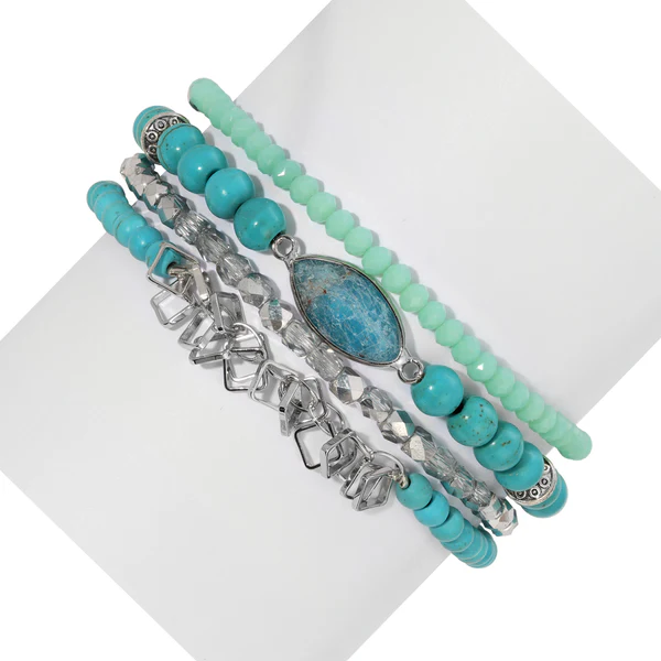 Turquoise Howlite with Crysocolla Marquis Stack Bracelets - Mellow Monkey