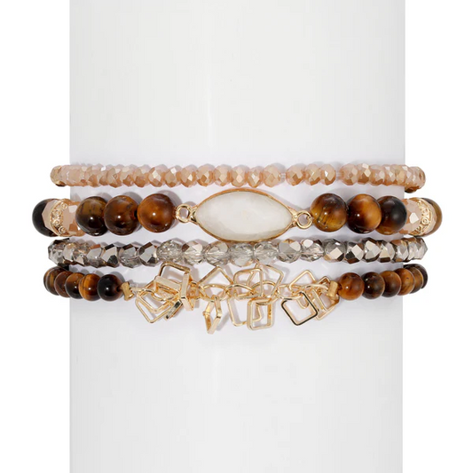 Tiger Eye with Moonstone Marquis Stack Bracelets - Mellow Monkey