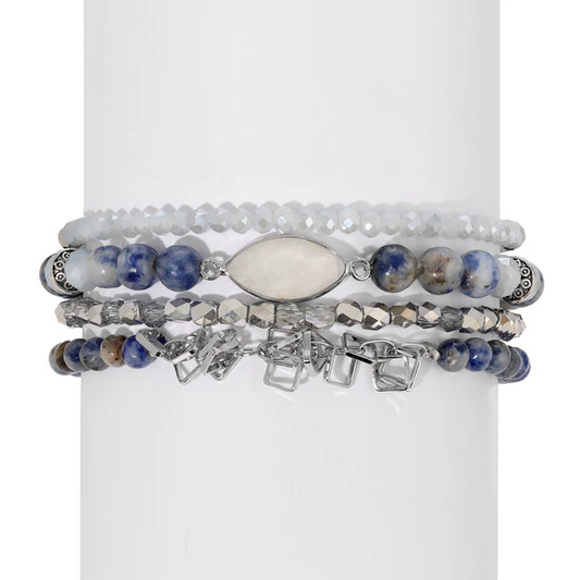 Denim Sodalite with Moonstone Marquis Stack Bracelets - Mellow Monkey