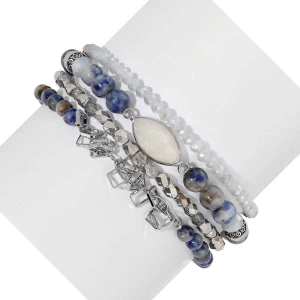 Denim Sodalite with Moonstone Marquis Stack Bracelets - Mellow Monkey