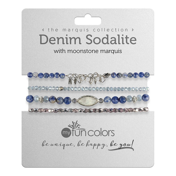 Denim Sodalite with Moonstone Marquis Stack Bracelets - Mellow Monkey