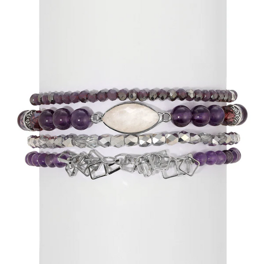 Amethyst with Moonstone Marquis Stack Bracelets - Mellow Monkey