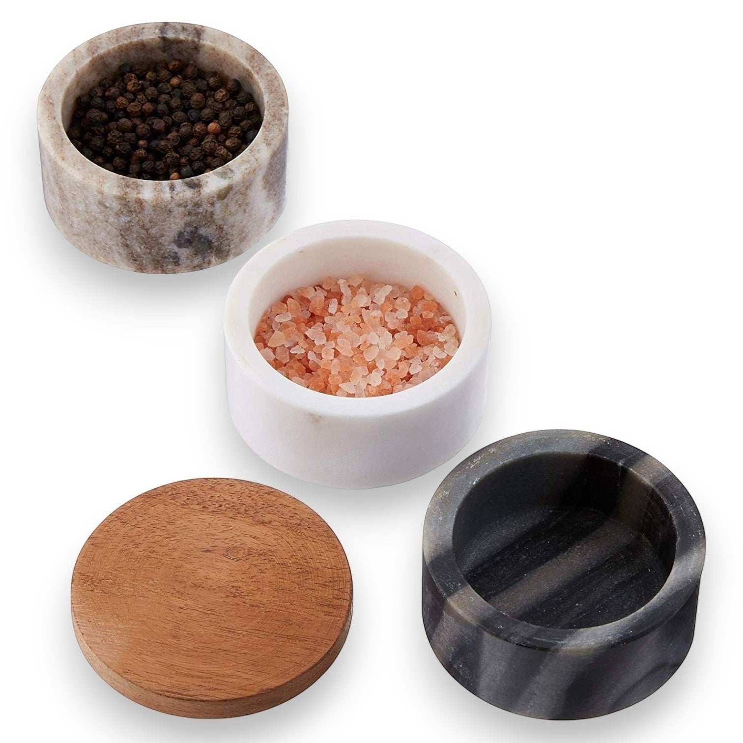 Marble Stacking Pinch Pots With Acacia Wood Lid - Set of 3 - Mellow Monkey