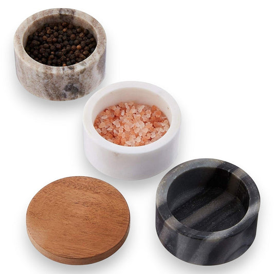 Marble Stacking Pinch Pots With Acacia Wood Lid - Set of 3 - Mellow Monkey