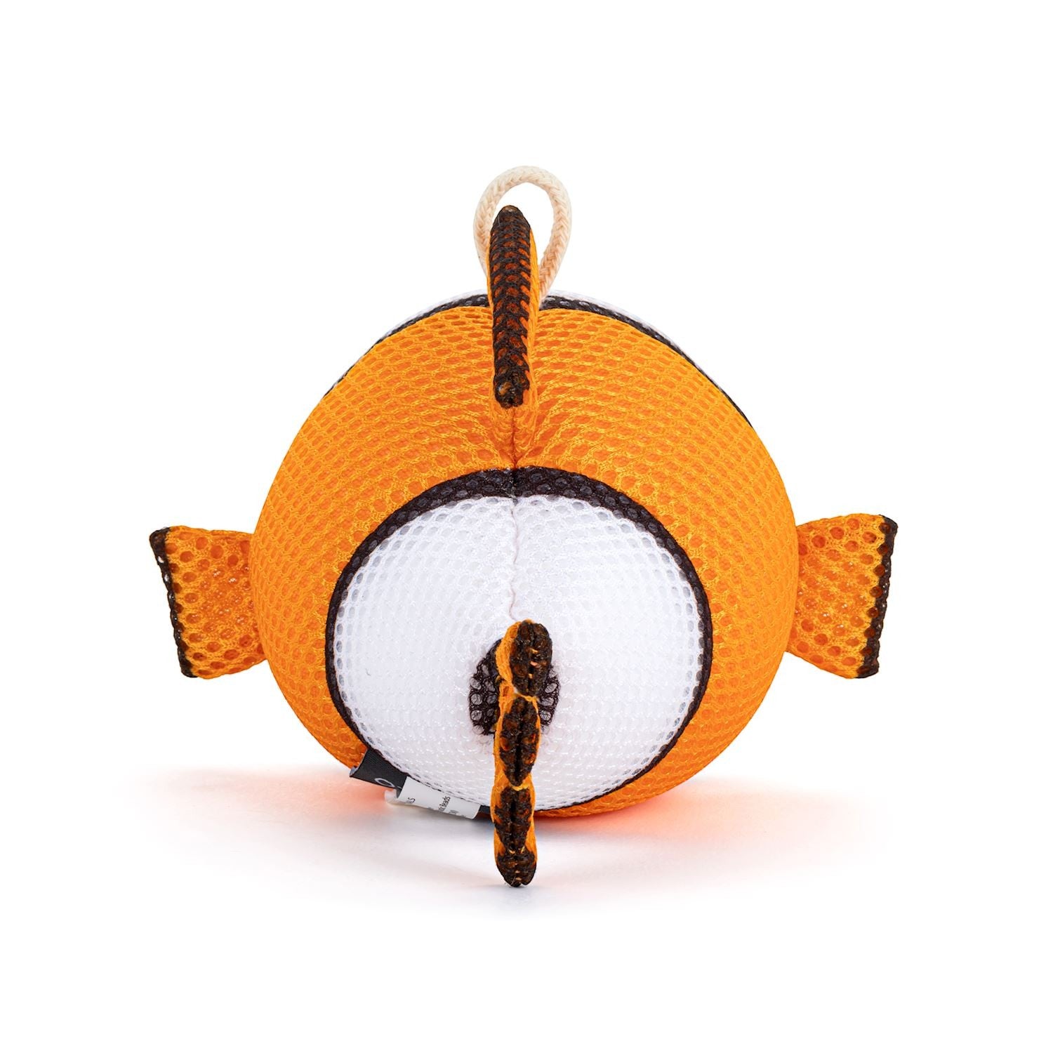 The back of a clown fish bath plush toy.