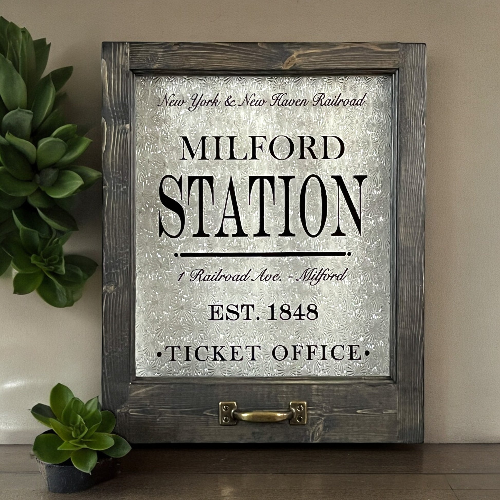 Milford Station Framed Ticket Office Window - 18-in - Mellow Monkey