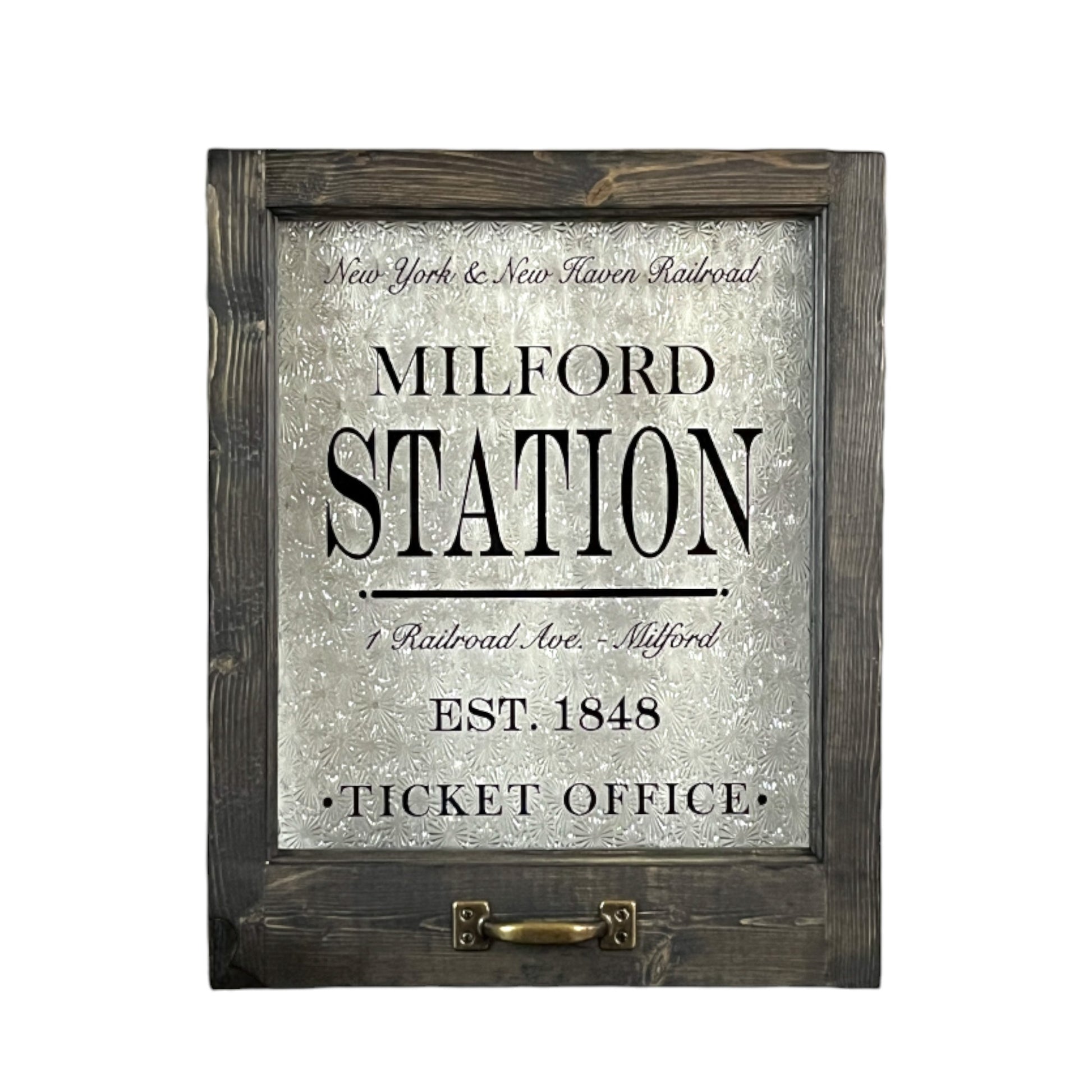 Milford Station Framed Ticket Office Window - 18-in - Mellow Monkey