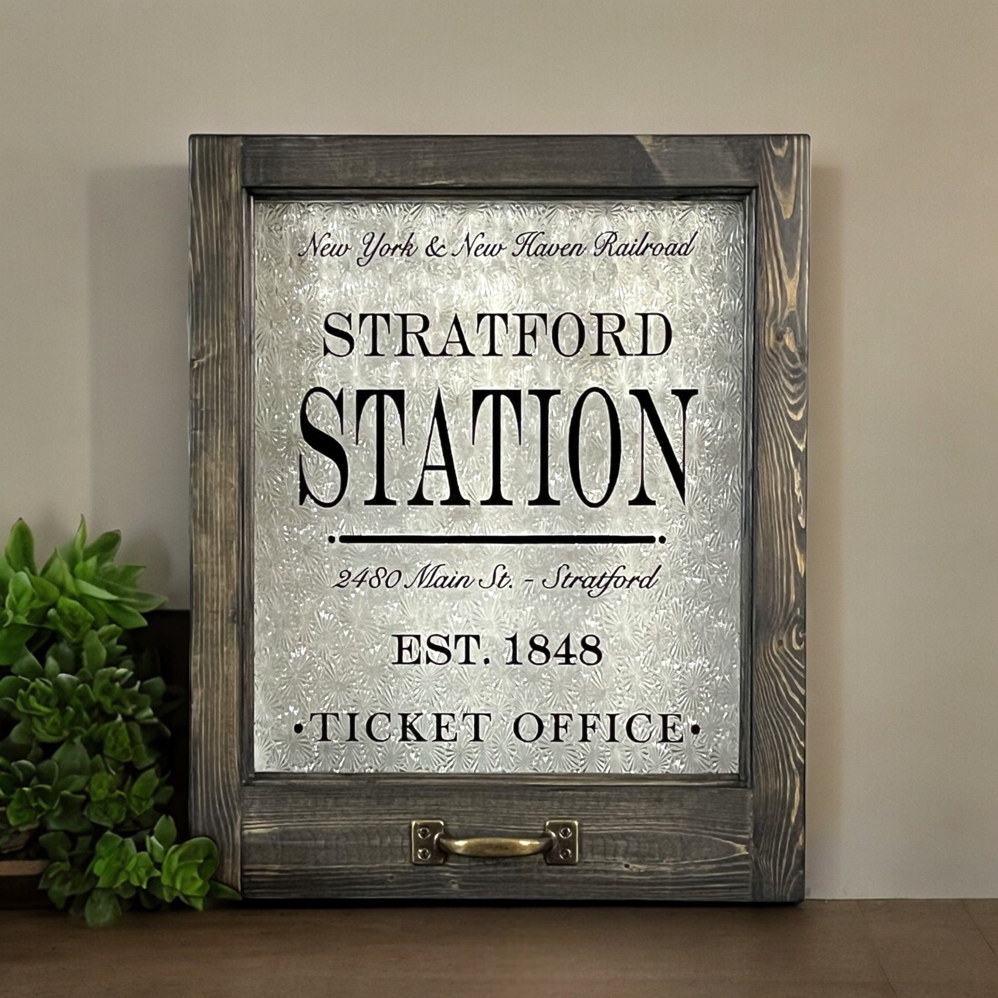 Stratford Station Framed Ticket Office Window - 18-in - Mellow Monkey