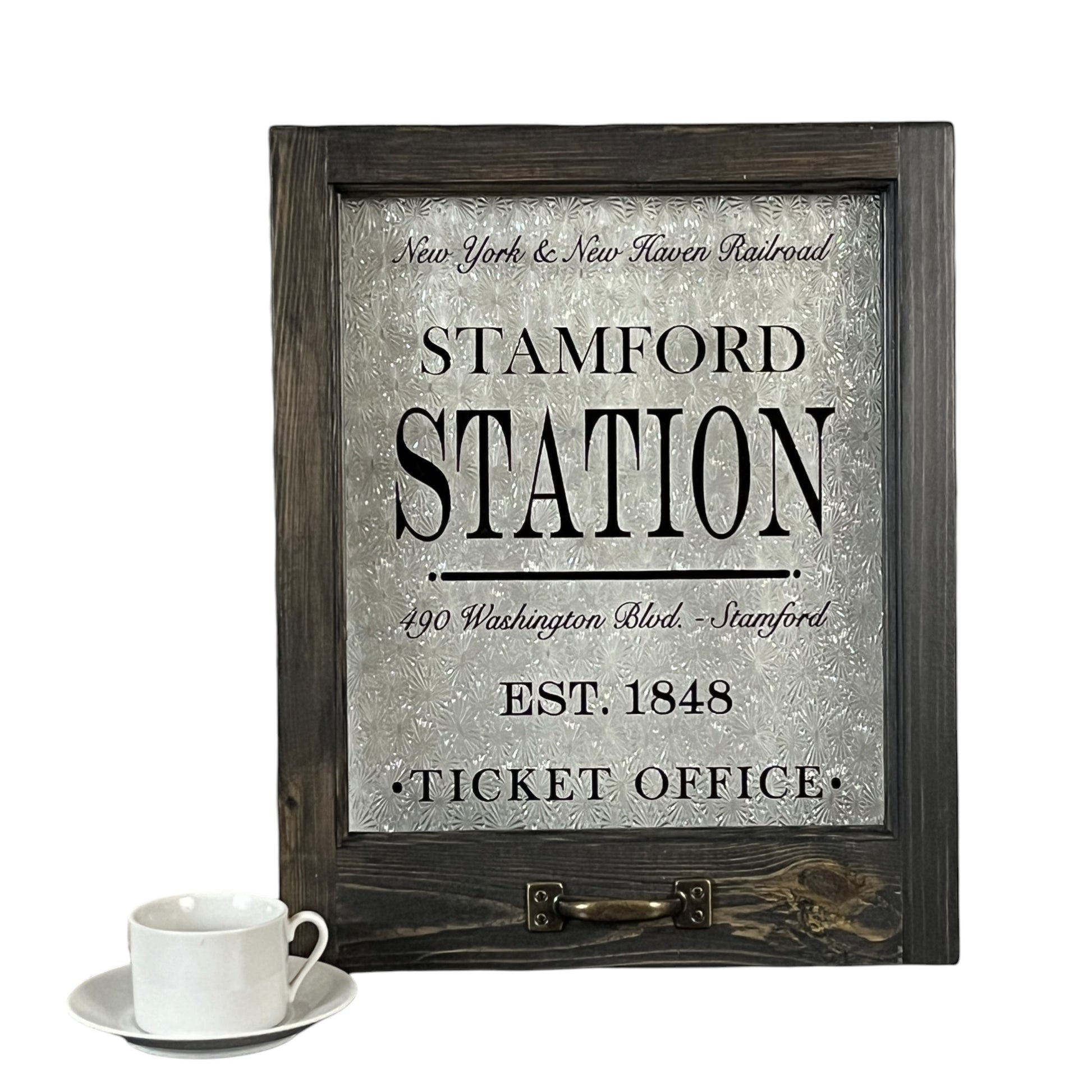 Stamford Station Framed Ticket Office Window - 18-in - Mellow Monkey