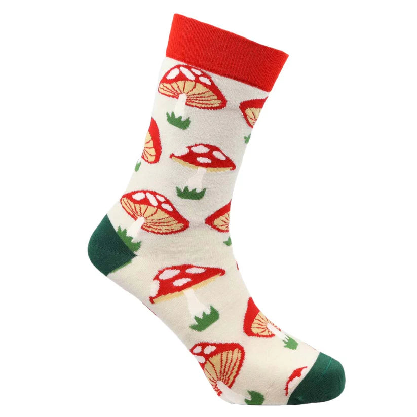 Mushrooms - Natural Bamboo Knit Socks - Mellow Monkey