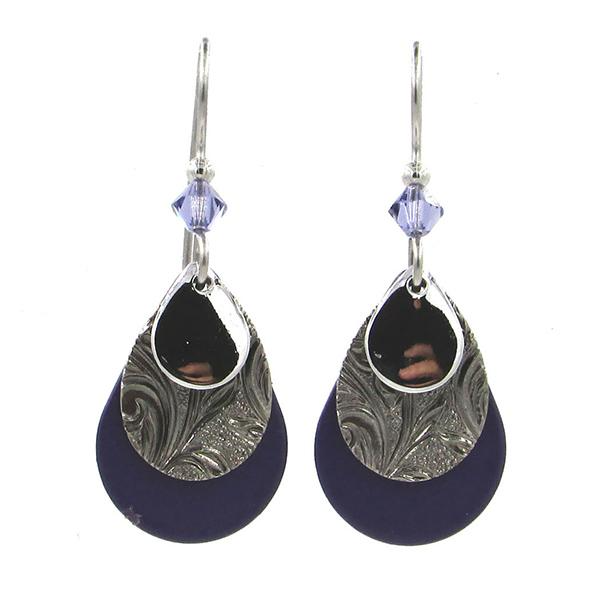 Silver Forest Earrings - Layered Tears with Purple - NE-0367D - Mellow Monkey