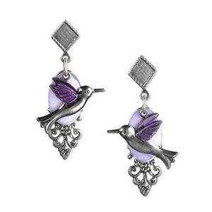 Silver Forest Purple Hummingbird with Filigree Earrings NE-0510 - Mellow Monkey