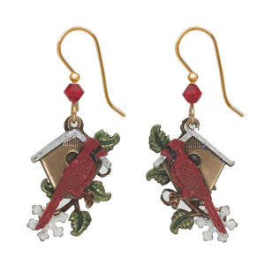 Silver Forest Cardinal and Birdhouse Earrings - Mellow Monkey