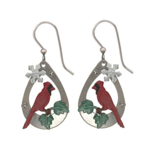 Silver Forest Cardinal in Teardrop with Crystals Earrings - Mellow Monkey