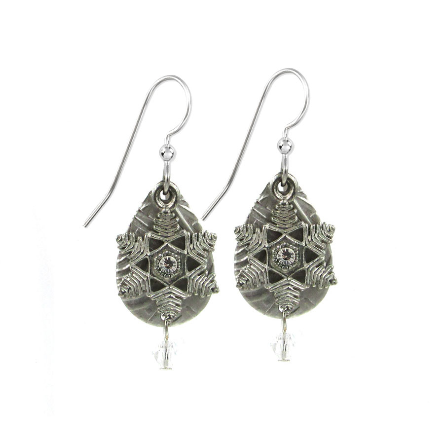 Silver Forest Wire Snowflake with Crystal Earrings - Mellow Monkey