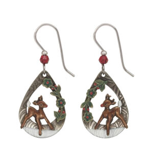 Silver Forest Deer in Teardrop with Garland Earrings - Mellow Monkey