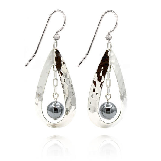 Silver Forest Contemporary Teardrop and Bead Dangle Earrings NE-2356