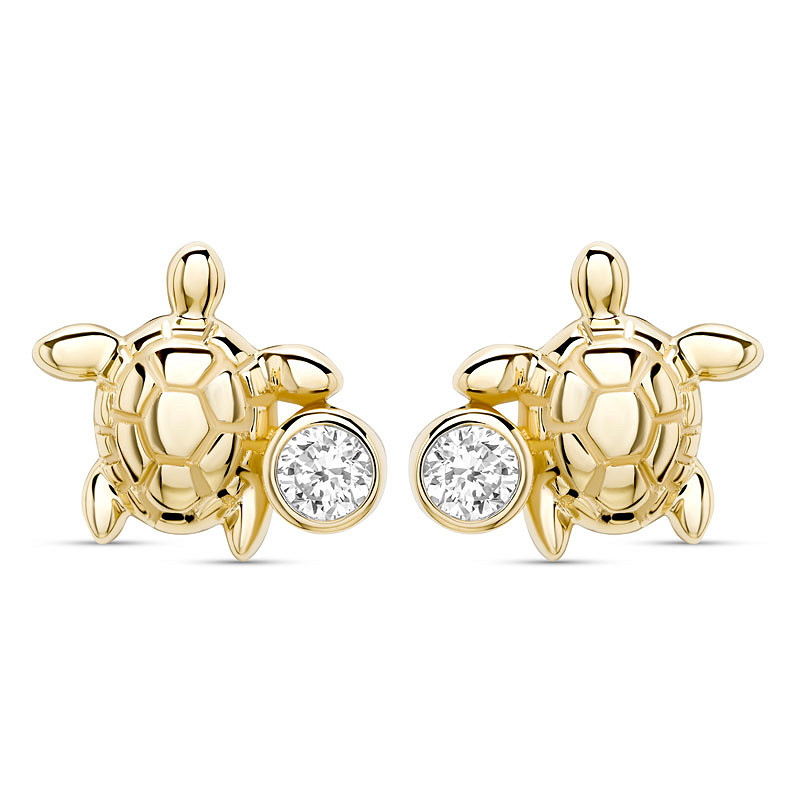 14kt Gold Lab Diamond Turtle Earrings - Deep Blue by Ocean Jewelry - Mellow Monkey