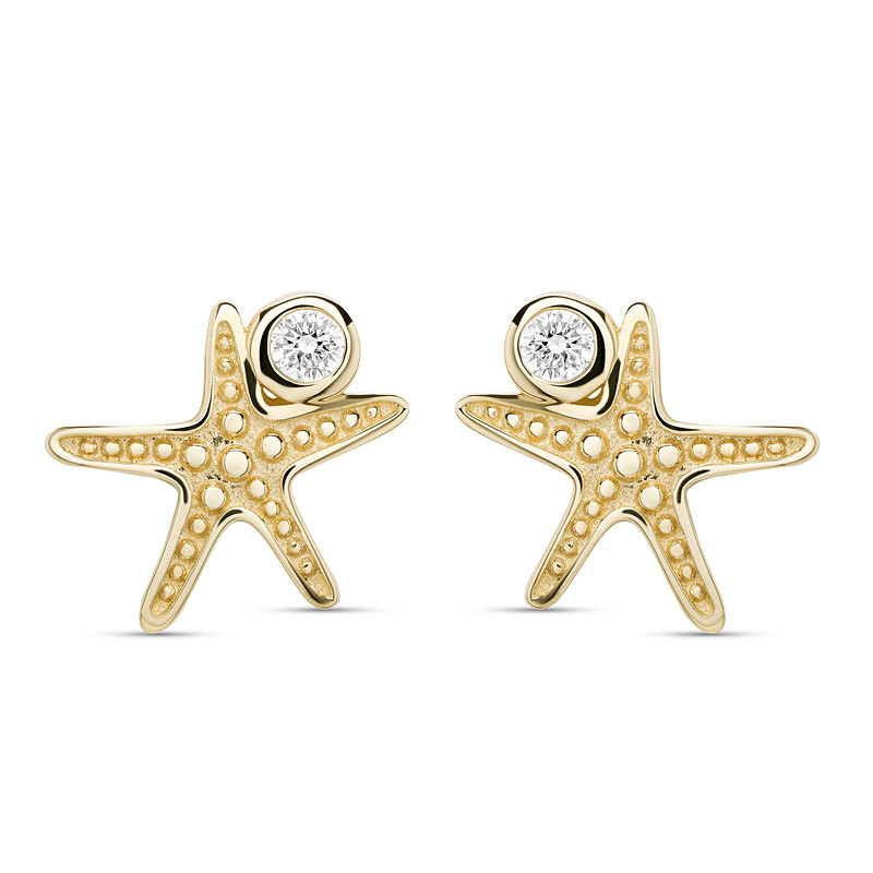 14kt Gold Lab Diamond Starfish Earrings - Deep Blue by Ocean Jewelry - Mellow Monkey
