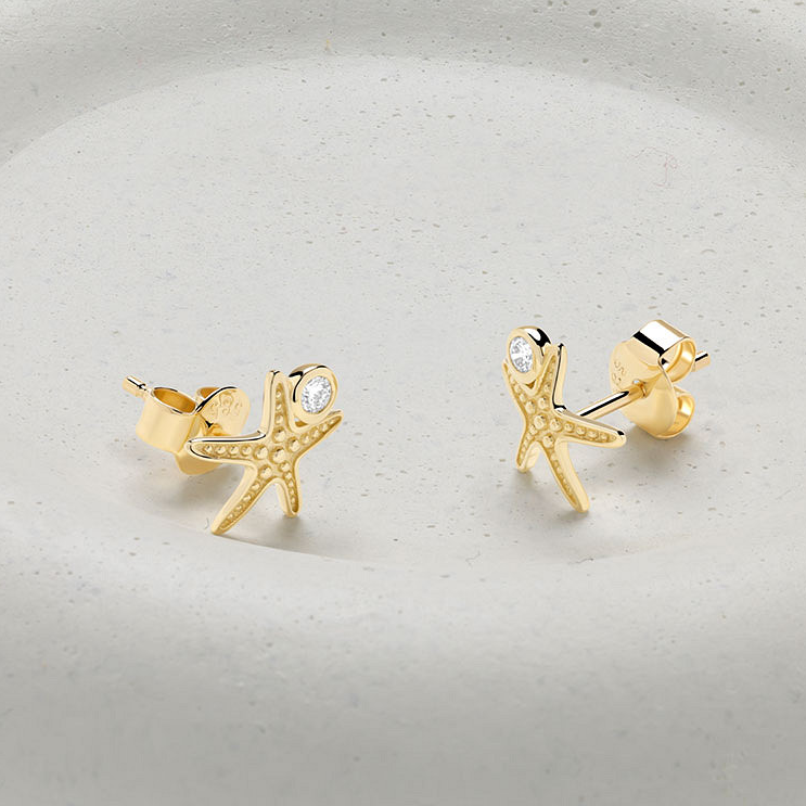 14kt Gold Lab Diamond Starfish Earrings - Deep Blue by Ocean Jewelry - Mellow Monkey