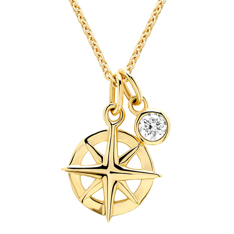 14kt Gold Lab Diamond Ships Wheel Necklace - Deep Blue by Ocean Jewelry - Mellow Monkey