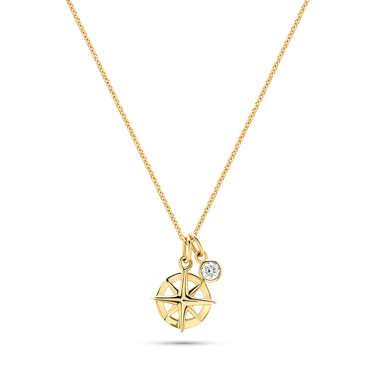 14kt Gold Lab Diamond Ships Wheel Necklace - Deep Blue by Ocean Jewelry - Mellow Monkey