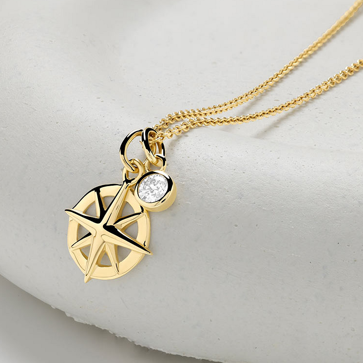 14kt Gold Lab Diamond Ships Wheel Necklace - Deep Blue by Ocean Jewelry - Mellow Monkey