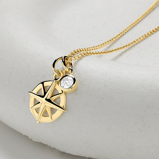 14kt Gold Lab Diamond Ships Wheel Necklace - Deep Blue by Ocean Jewelry - Mellow Monkey