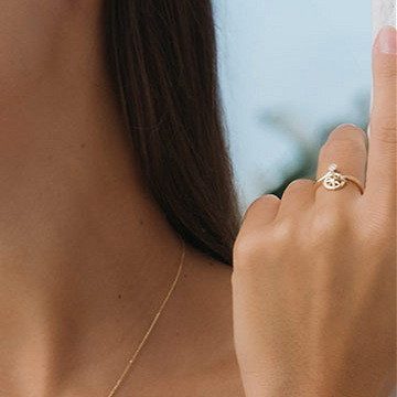 14kt Gold Lab Diamond Compass Ring - Deep Blue by Ocean Jewelry - Mellow Monkey