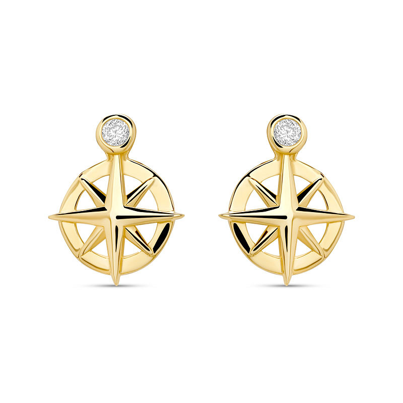 14kt Gold Lab Diamond Ships Wheel Earrings - Deep Blue by Ocean Jewelry - Mellow Monkey