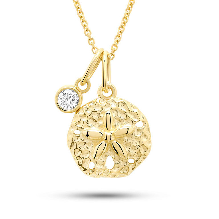 14kt Gold Lab Diamond Sand Dollar Necklace - Deep Blue by Ocean Jewelry - Mellow Monkey