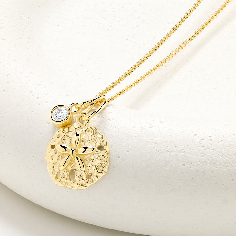 14kt Gold Lab Diamond Sand Dollar Necklace - Deep Blue by Ocean Jewelry - Mellow Monkey