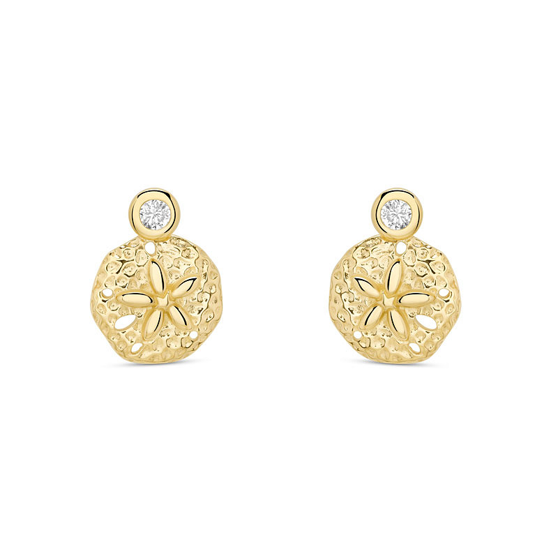 14kt Gold Lab Diamond Sand Dollar Earrings - Deep Blue by Ocean Jewelry - Mellow Monkey