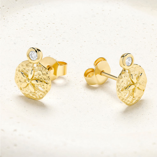14kt Gold Lab Diamond Sand Dollar Earrings - Deep Blue by Ocean Jewelry - Mellow Monkey