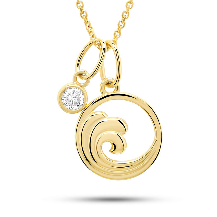 14kt Gold Lab Diamond Wave Necklace - Deep Blue by Ocean Jewelry - Mellow Monkey