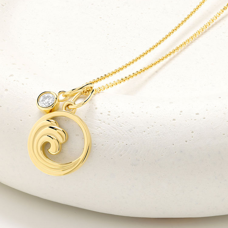 14kt Gold Lab Diamond Wave Necklace - Deep Blue by Ocean Jewelry - Mellow Monkey