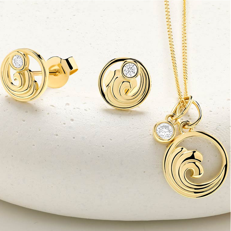 14kt Gold Lab Diamond Wave Earrings - Deep Blue by Ocean Jewelry - Mellow Monkey