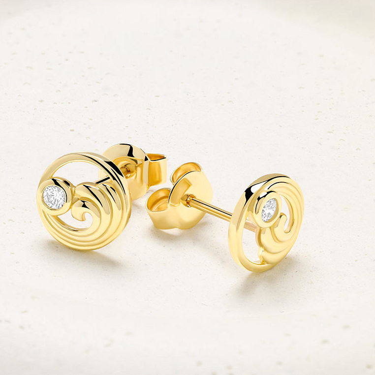 14kt Gold Lab Diamond Wave Earrings - Deep Blue by Ocean Jewelry - Mellow Monkey