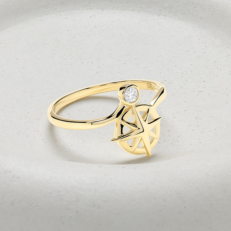 14kt Gold Lab Diamond Compass Ring - Deep Blue by Ocean Jewelry - Mellow Monkey
