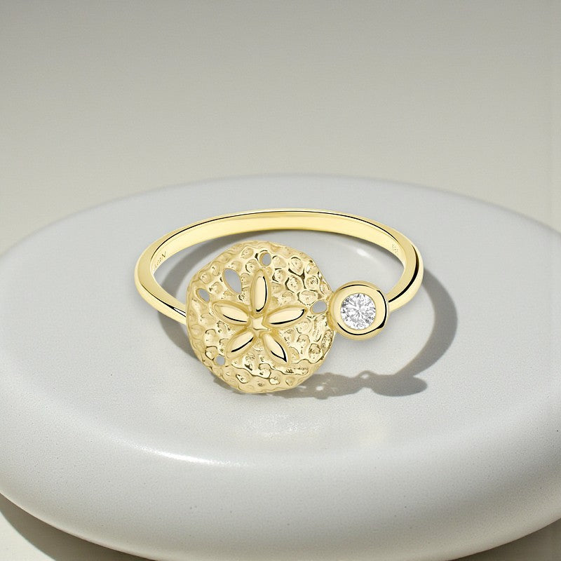 14kt Gold Lab Diamond Sand Dollar Ring - Deep Blue by Ocean Jewelry - Mellow Monkey