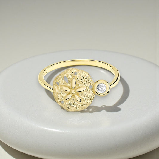 14kt Gold Lab Diamond Sand Dollar Ring - Deep Blue by Ocean Jewelry - Mellow Monkey