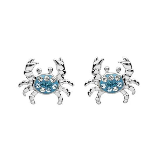 Crab Stud Earrings with Blue With Crystals - Mellow Monkey